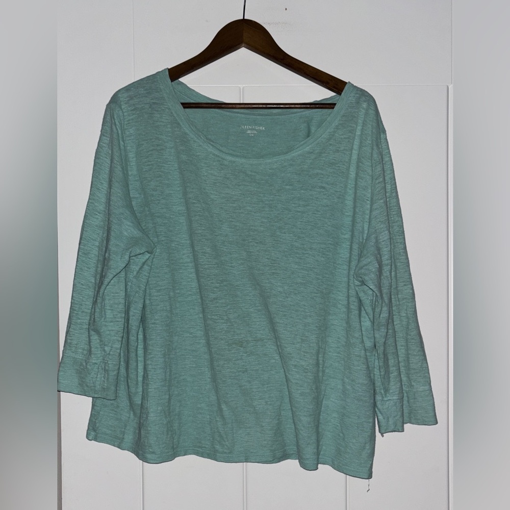Eileen Fisher Hemp Organic Cotton Round Neck Green Tee Shirt Women L Relax Fit